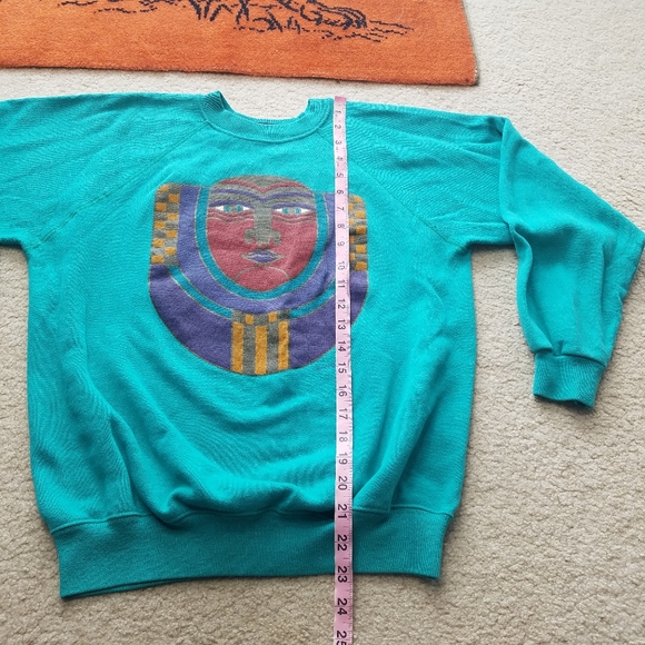Vintage 90s Hanes Teal Crewneck Art Sweater Medium - Picture 7 of 7